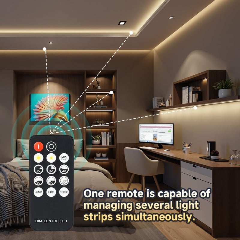BTF-LIGHTING COB LED Strip Light 24V 16.4FT, 6000K Cool White Dimmable High Density Flexible Tape Light with Remote & Power Adapter, Ultra Bright CRI90+ for Bedroom Kitchen Home Indoor Lighting - Image 5